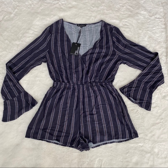 FIKA the BRAND || navy striped bell sleeve romper - Picture 1 of 7